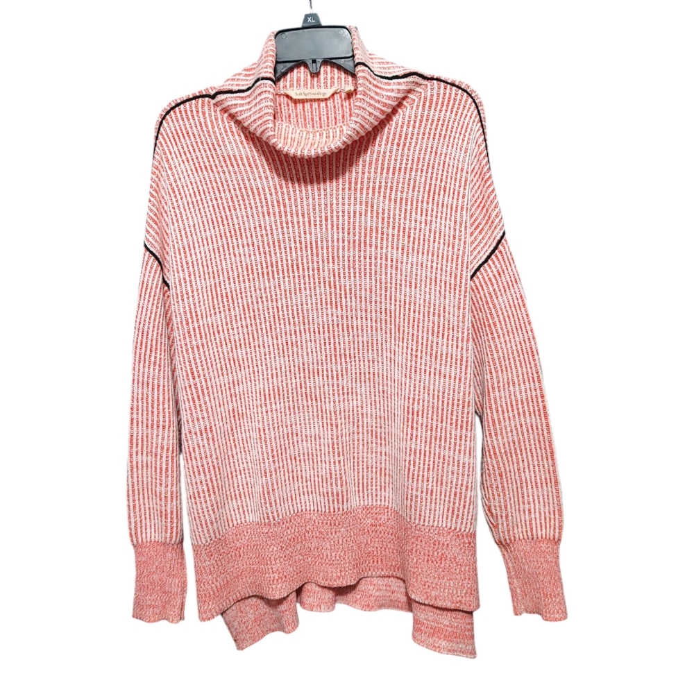Soft Surroundings Red Ribbed Knit Oversize Turtleneck Sweater Women's Size L